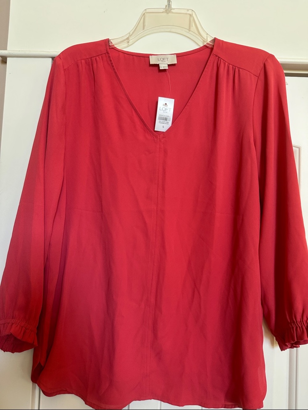 LOFT Coral-Red V-Neck Long Sleeve Blouse